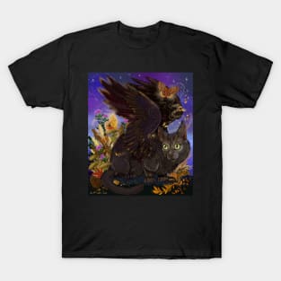 Raven Winged Autumn Magic Cat T-Shirt